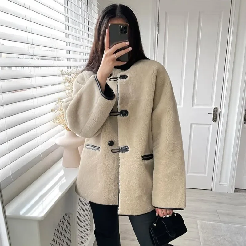 New Winter Fur Coats Fashion Thick Warm Patchwork Loose Shearling Jacket 2025 Office Lady Streetwear Women's Outerwear