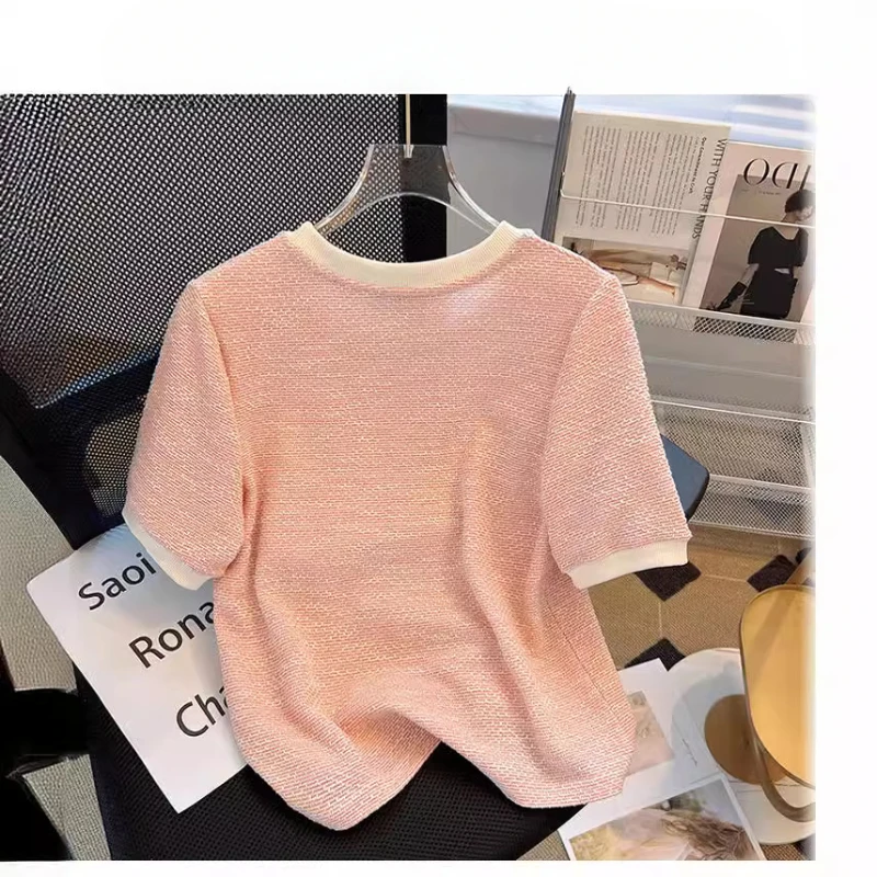 

Woman Casual Knitted T-shirt Tops Skinny Women T-shirts Outwear Solid Women's O-neck Short Sleeve Bottoming Tees for Female Q912