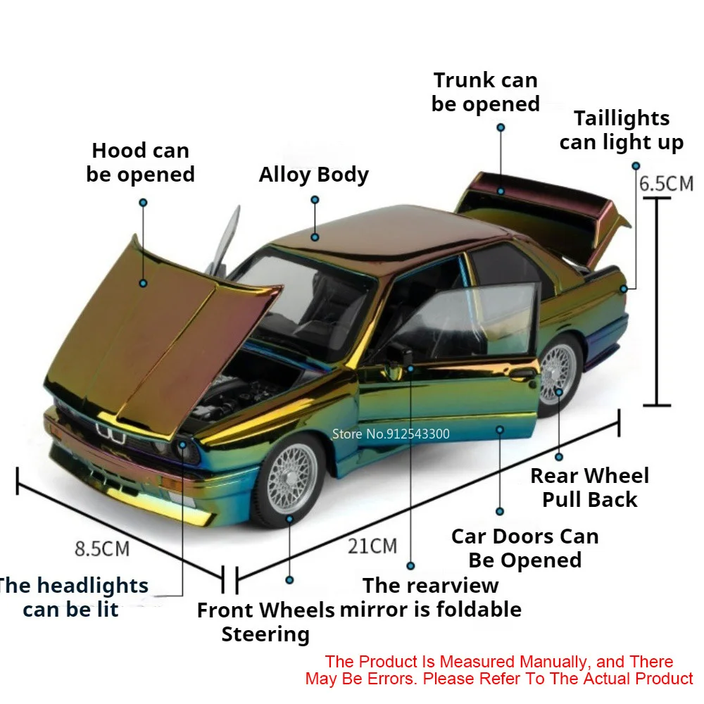 Scala 1:24 M3 Modello di auto Giocattolo Assorbimento degli urti Ruota Sterzo Suono Luce Tirare indietro Modelli di auto sportive Regali di festa per i bambini