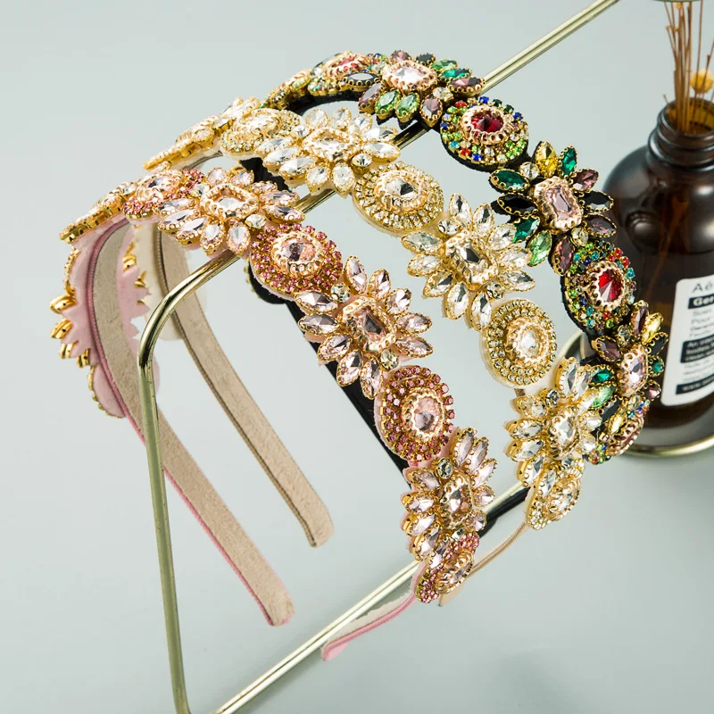 Vintage Sunflower Crystal Hairband Gold Tone Floral Rhinestone Headband Elegant Wedding Dinner Pageant Hair Accessories
