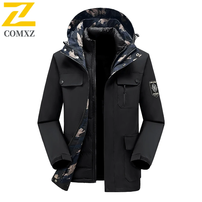 

Gorpcore Down Jacket Men's 2025 Winter Travel 3 in 1 Detachable Down Lined Windbreaker Casual Couple Waterproof Warm Down Coat