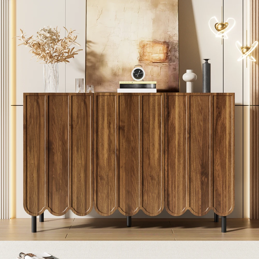 Modernes Sideboard aus Holz mit 120 x 35 x 80 cm großen, grifffreien, verstellbaren Regalen und Stauraum für Wohnzimmer, Flur und Esszimmer – Detail 6