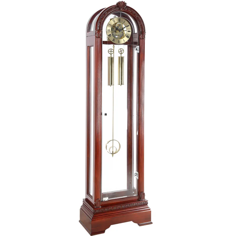 

See-through Hammer Zipper Movement Floor Solid Wood Living Room Mechanical Watch Simple Swing Clock