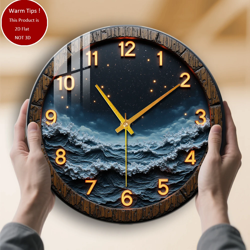 

Настенные часы из закаленного стекла, часы с океанской волной, звездное небо, подходящие для декора стен или настольного дисплея в любом месте