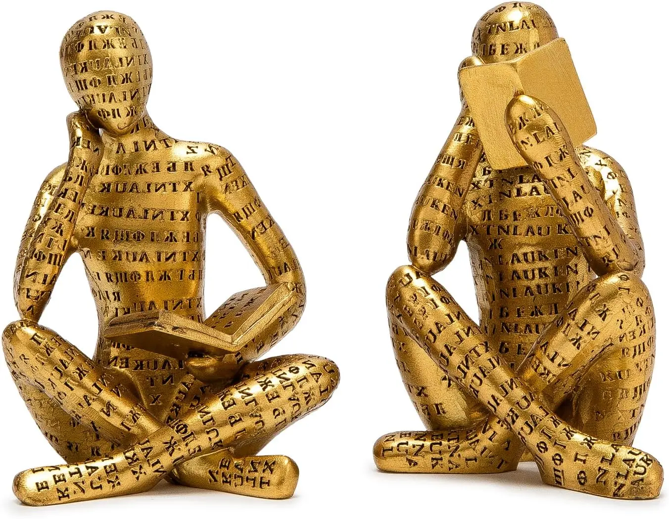 

Antique Gold Thinker Statue Set of 2, Abstract Art Sculpture for Bookshelf Decor, Modern Home Office Ornament
