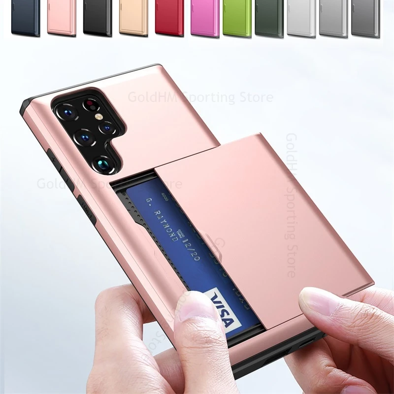 

Capa For Samsung Galaxy S25 Edge S24 Ultra Slide Card Holder Tough PC Case For Samsung S23 Ultra S22 S20 S10 S21 S25 Plus Cover