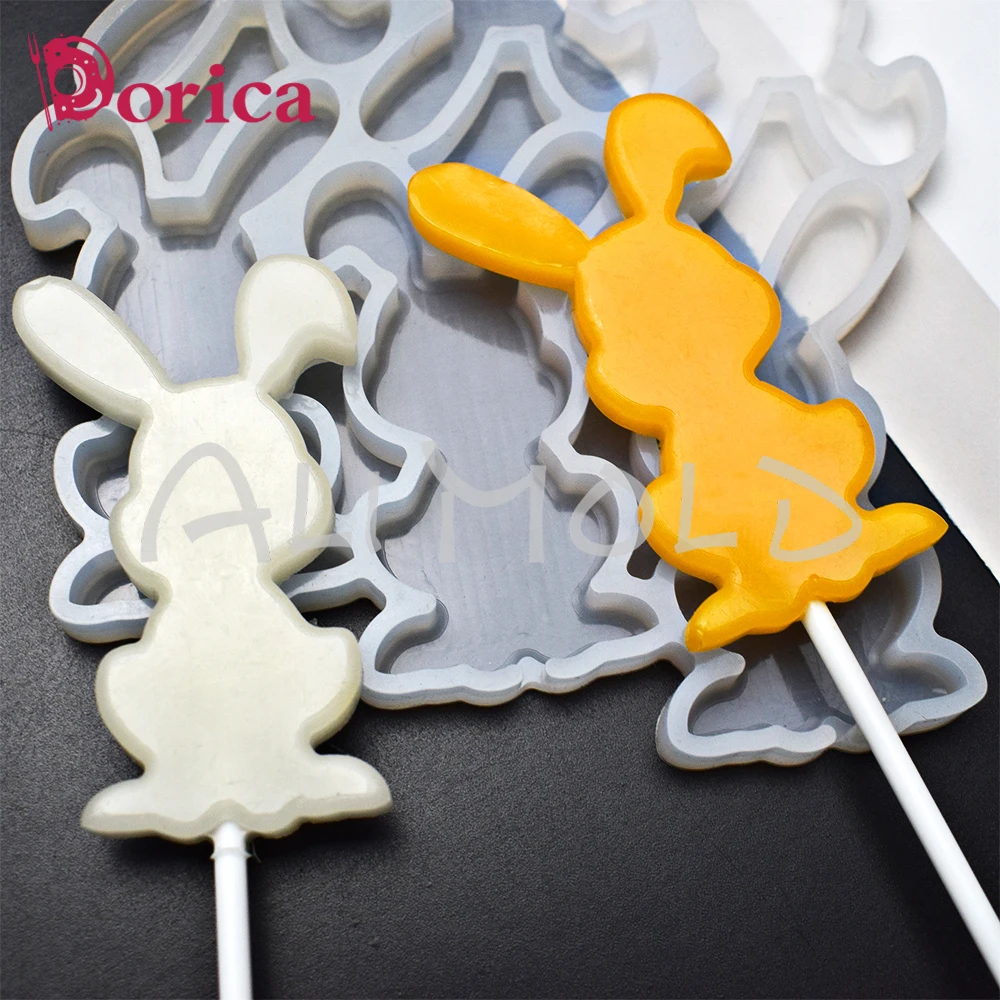 Dorica Long Ear Bunny Design Lollipop Epoxy Mold Chocolate Cake Silicone Mould Fondant Cake Decorating Tools Kitchen Bakeware