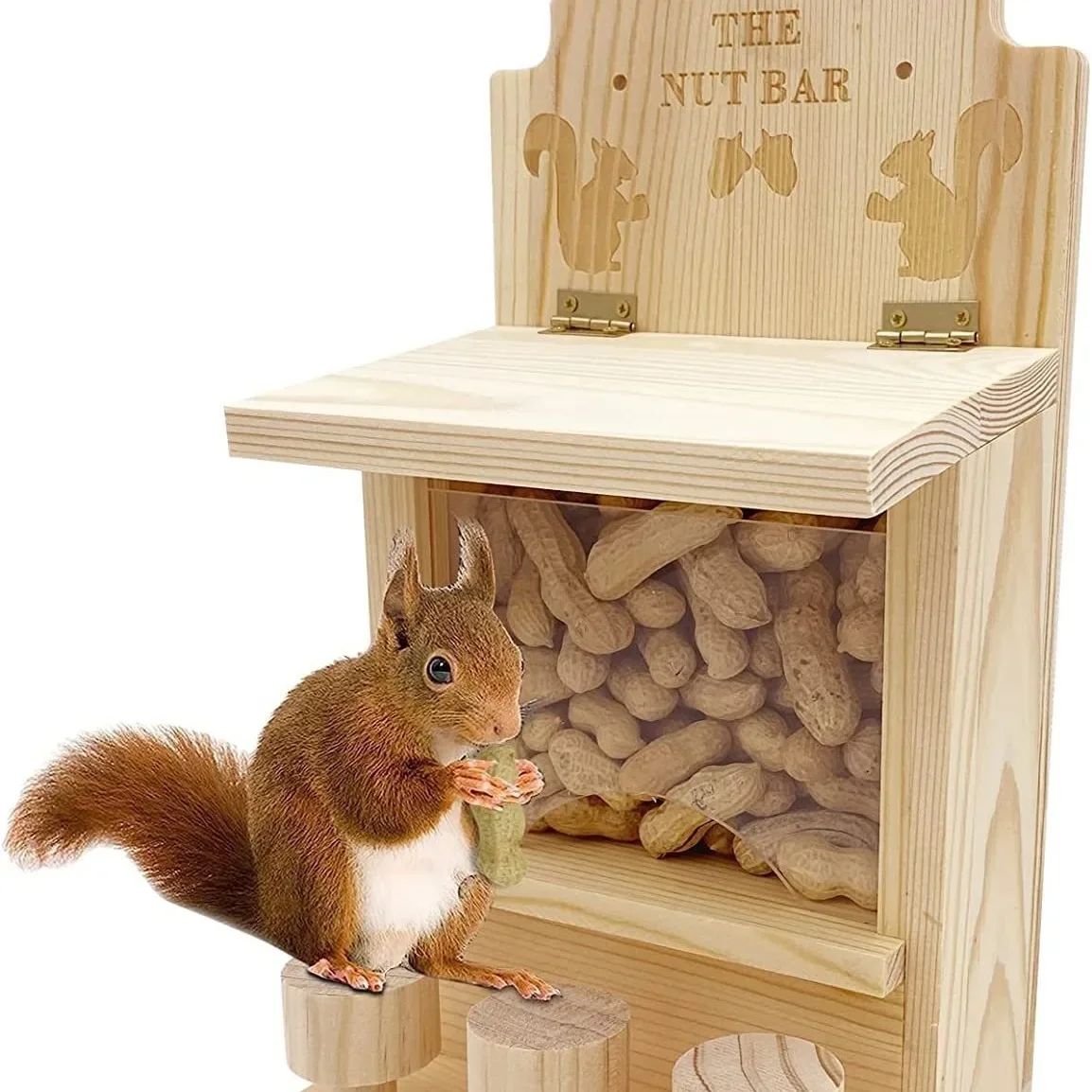 

Wooden squirrel household balcony decorative bird feeder wooden box wholesale outdoor hanging hamster feeding box