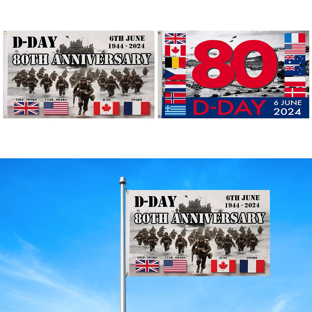 D-DAY 80th Anniversary Flag 5ftx3ft D DAY 80th Anniversary Flag Banner Decorations for Decoration