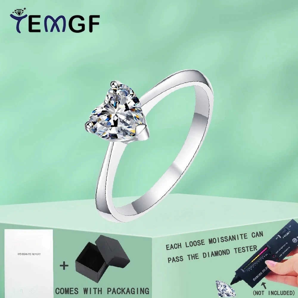 

Кольцо TEMGF 6,5 мм/8 мм с муассанитом/цирконом в форме сердца, серебро 925 пробы, ювелирные изделия для женщин, классическое предложение, свадебное кольцо любви, подарки на свидание