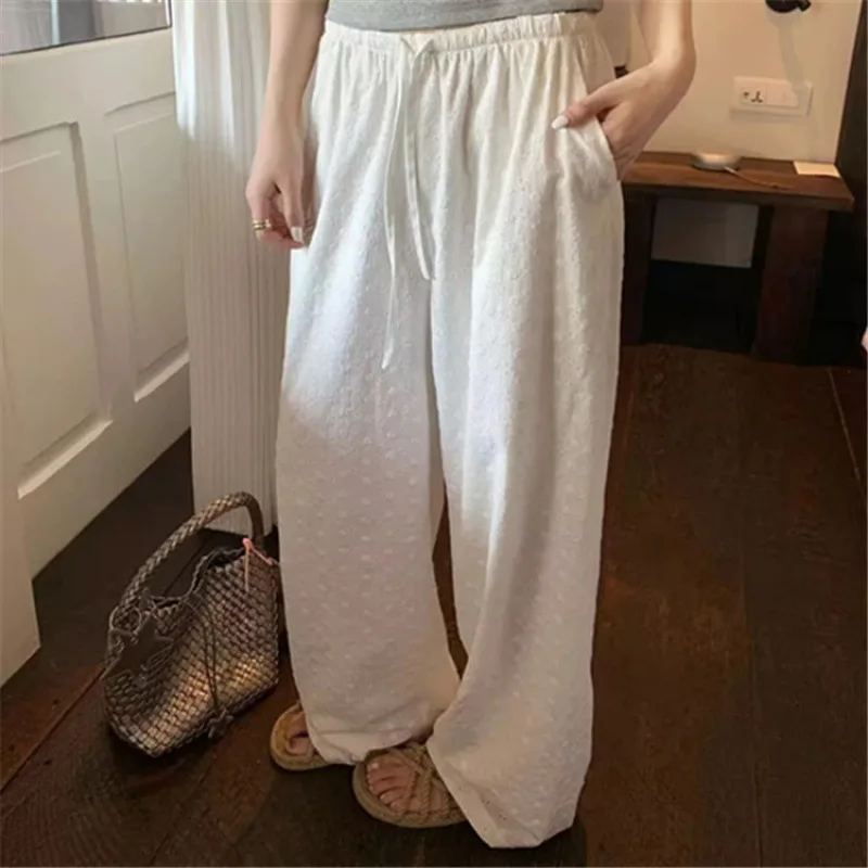 

Summer 2026 Heavy Embroidery Daisy Flower Wide-Leg Pants For Women Casual Loose-Fit Casual Pants Sports Trousers Fashion XPKZ