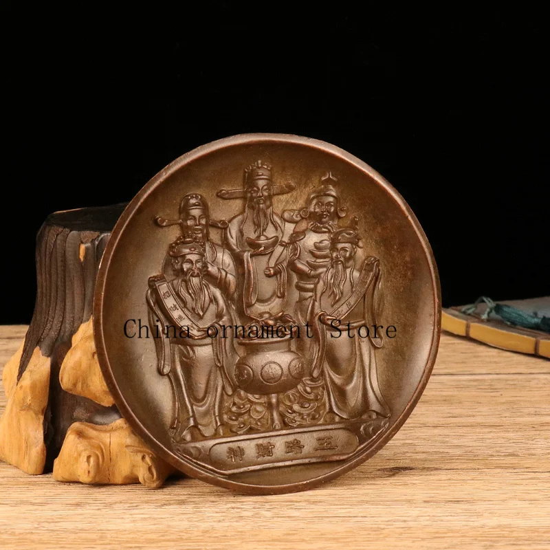 Brass relief antique Five Gods of Wealth plate, a gift for business openings and housewarmings, decorative item, home decor, and