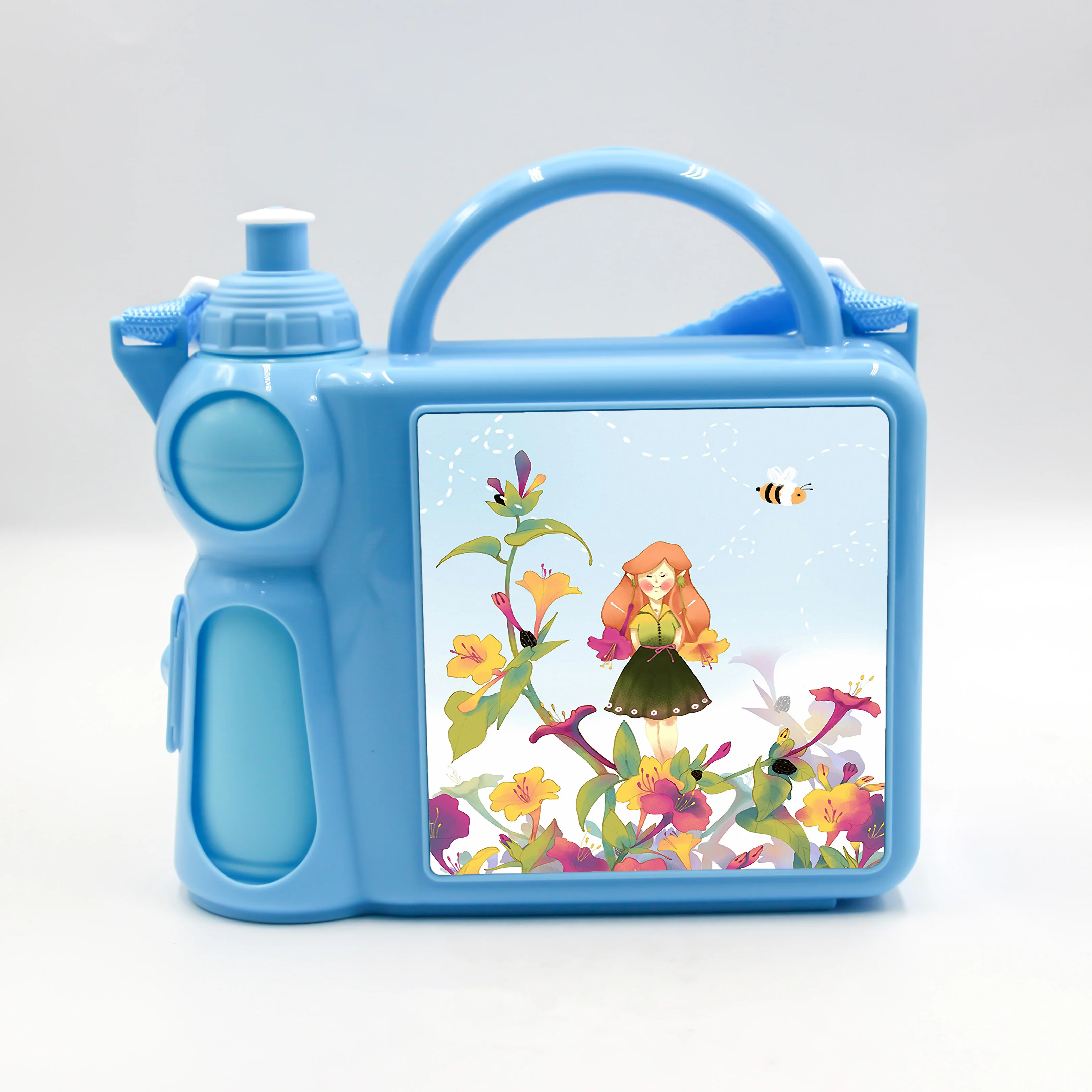 10pcs/lot Blue/Hot Pink Sublimation Blanks Plastic Lunch Box With Water Bottle For Custom School Student Kid Gifts