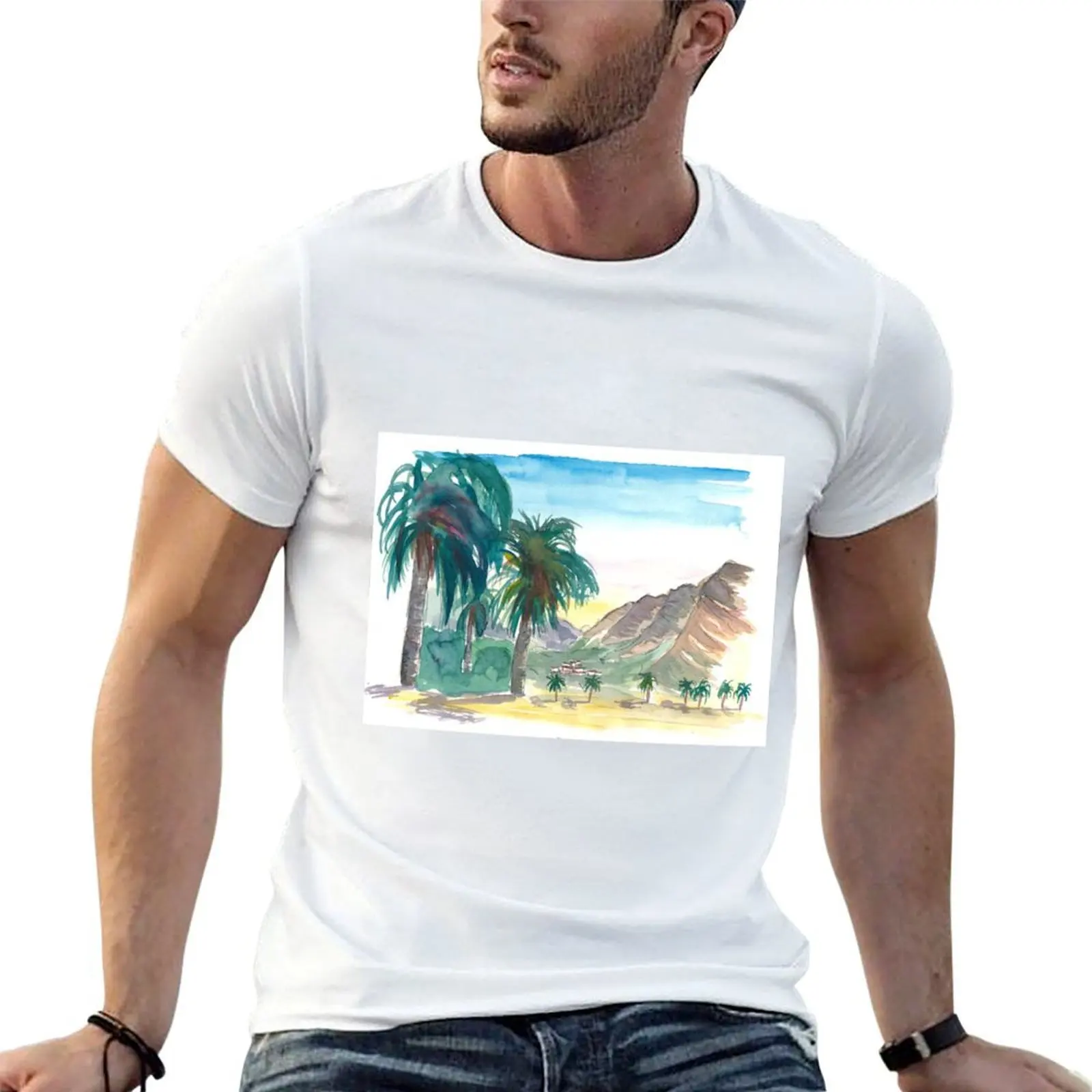 Camiseta La Gomera Valle Gran Rey View with Palms, camiseta de diseñador para hombre, camisetas gráficas para hombre, camisetas estampadas para hombre