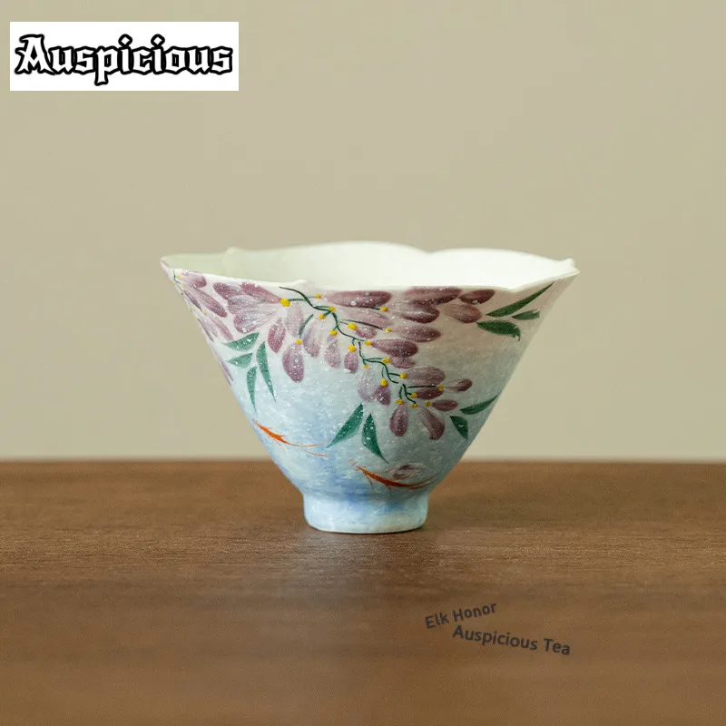 75ml Hand Painted Wisteria Starry Sky Blue Begonia Cone Teacup Tea Bowl Jug Tea-tasting Personal Cup Chazhan Master Cup Teaware