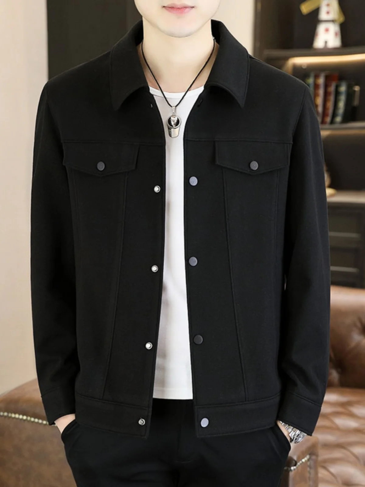 

Мужская демисезонная куртка с отложным воротником, повседневная рабочая одежда, в корейском стиле, модная, длинная, верхняя одежда из полиэфирного волокна