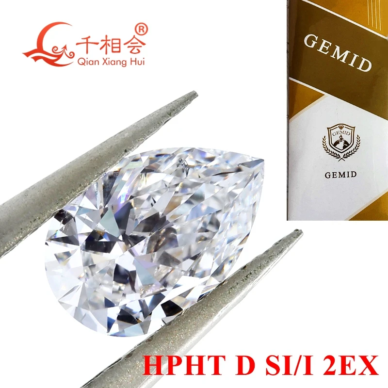 E color 1ct pear shape SI1 clarity HPHT created  diamond  GEMID certificated lab grown diamond loose stone