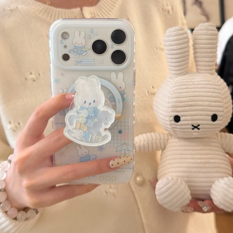 

Kawaii Cartoon Miffy Rabbit Magnetic Phone Case For iPhone 17 Pro Max 14 15 16 Pro Back Cover with Holder For Magsafe Cute Cases