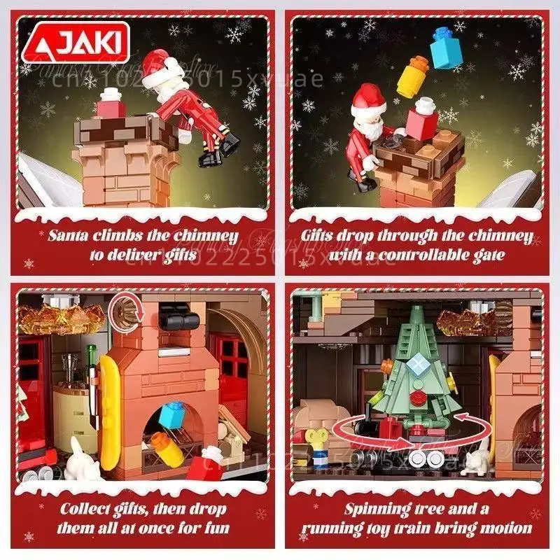 Nuovo JAKI Buon Natale Casa in legno Blocchi di costruzione Puzzle Street View Assemblaggio Giocattolo Modello Decorazioni per il desktop Regali di Natale
