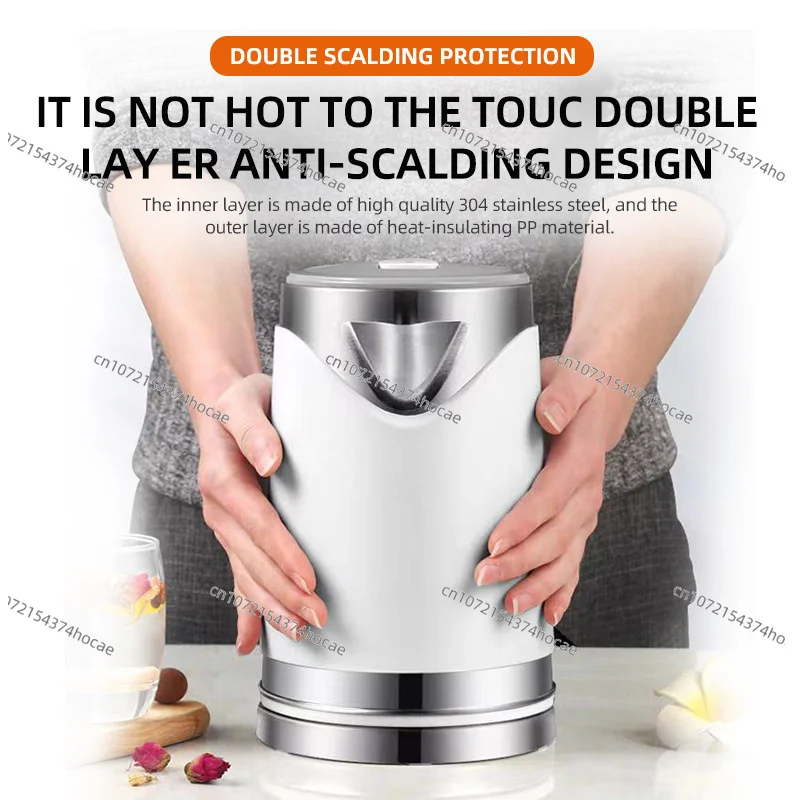 2L Large Capacity Electric Kettle Household Quick Boiling Water Stainless Steel Double Layer Protection for Kitchen