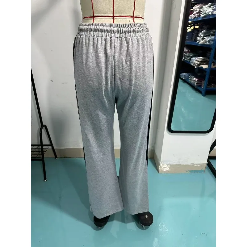 2025 Autumn Striped Patchwork Loose Casual Pants Women High Waist Drawstring Versatile Concise Street Straight Leg Trousers