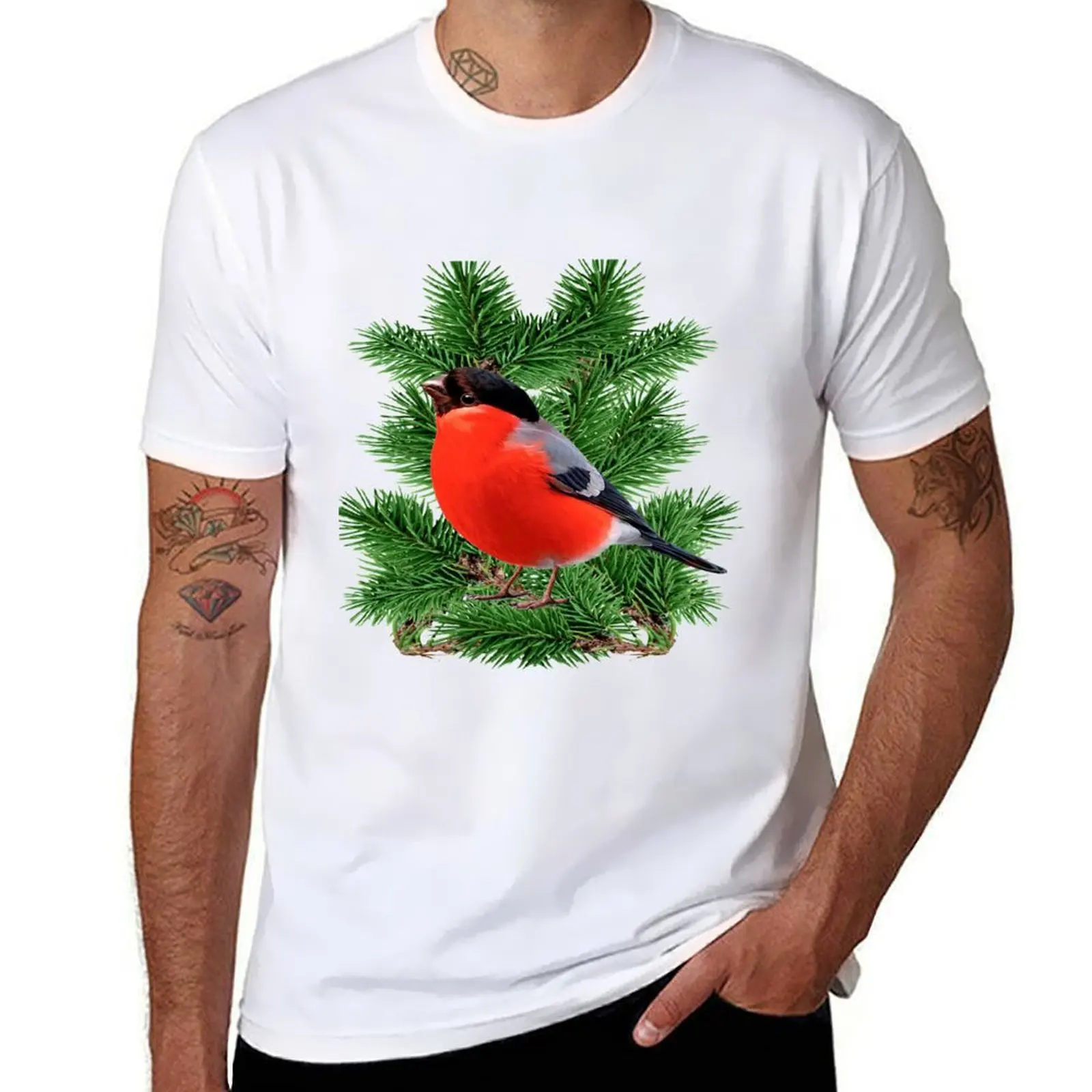 

winter bird bullfinch T-Shirt cotton t shirts high quality t shirts for man pack cotton T-Shirt