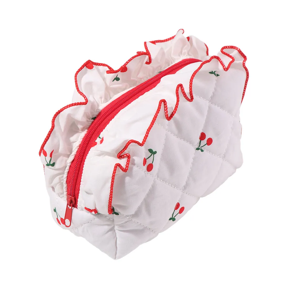 حقيبة مكياج الكرز المطبوعة ذات سعة كبيرة، حقيبة مستحضرات تجميل الكرز العطرية على الطراز الكوري مع حقيبة تخزين بسحاب