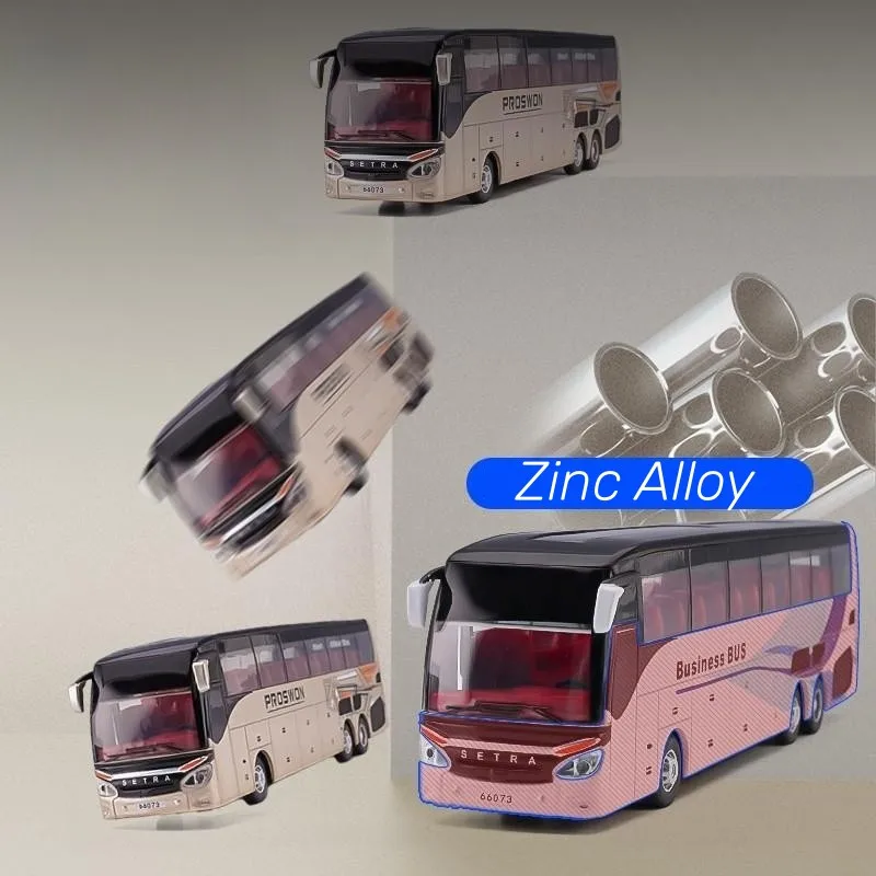 SETRA-Coche de juguete de autobús de lujo, modelo en miniatura fundido a presión, tire hacia atrás, sonido y luz, Colección educativa, regalo para