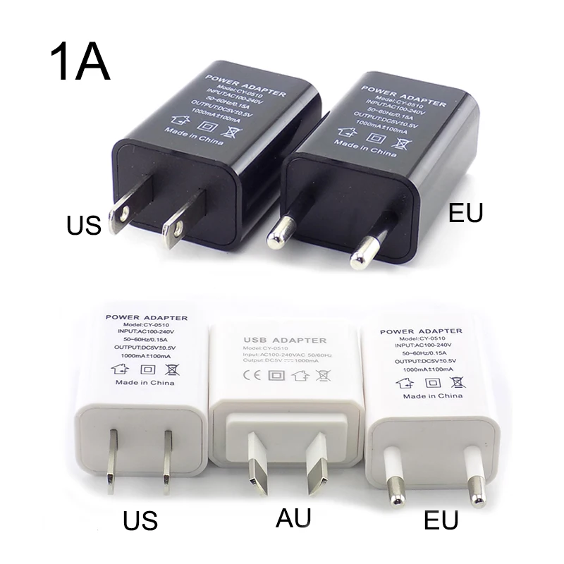 5V 1/2/3A Travel USB Adapter Phone Charger Power Supply Adapter Wall Desktop Charging Power Bank EU/US/AU Plug black white R23