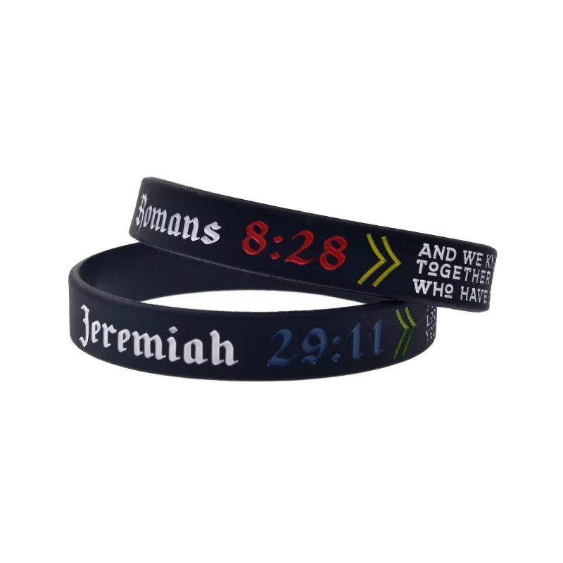 50 Pcs Romans 8:28 John 3:16 Jeremiah 29:11 Philippians 4:6 Silicone Wristband The Holy Bible Bangle Black