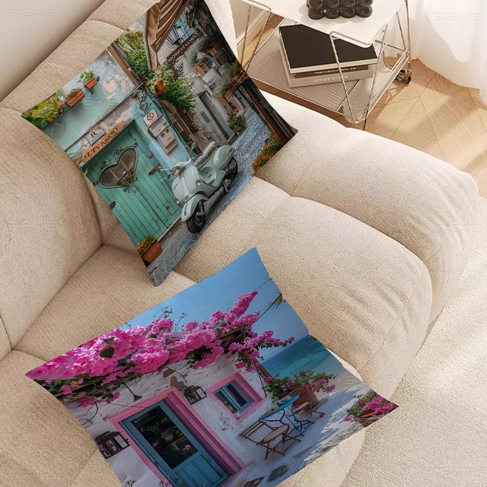 

Europe Greece France Santorini Landscape Personalized Picture Text Home Decorative Pillows Household Gifts 45x45cm