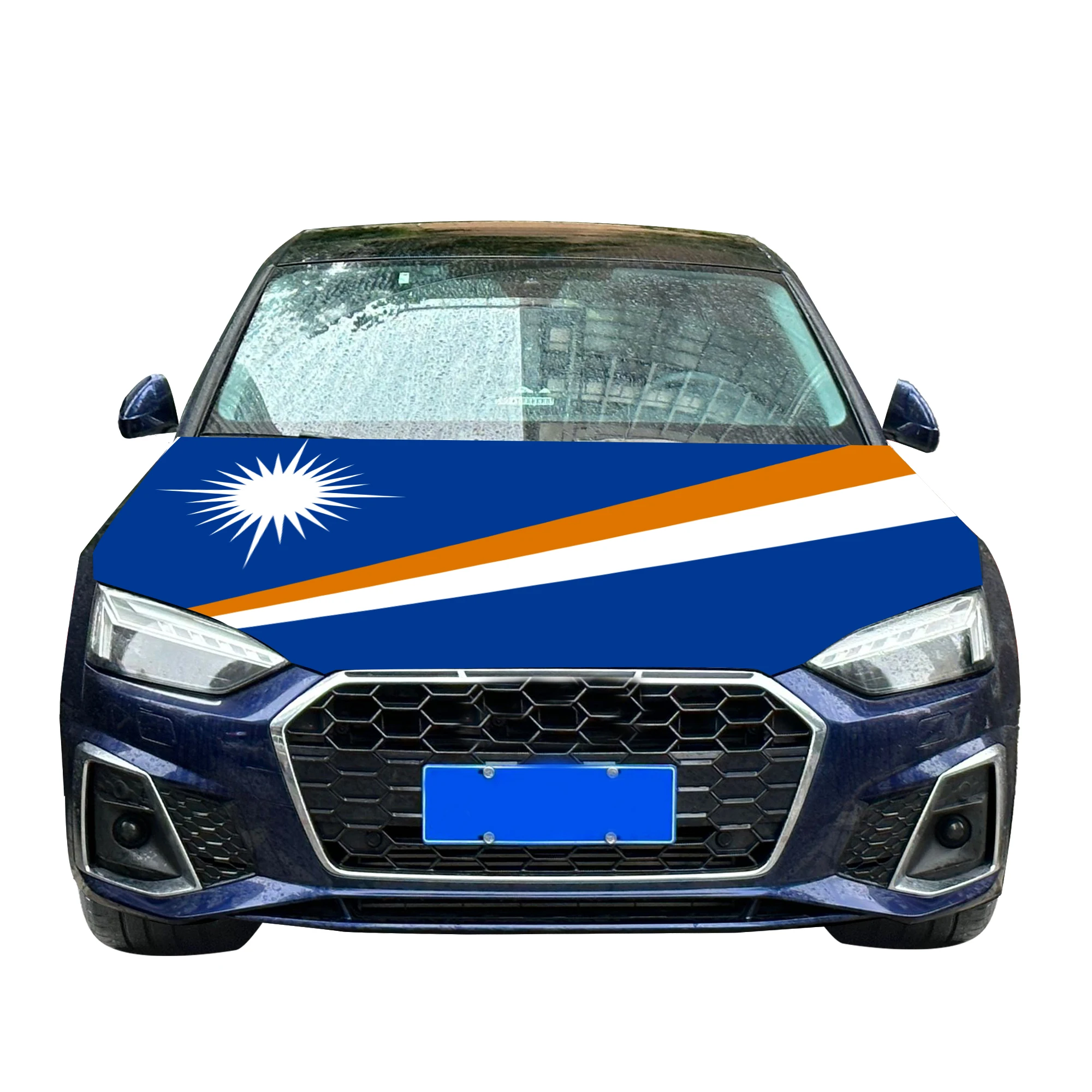 Marshall Islands Car Hood Cover Flag  Universal Size Elastic Polyester 120x150cm for Car Decor