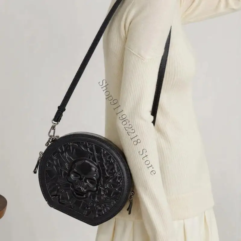 حقيبة اليد المستديرة حقيبة اليد القوطية steampunk crossbody حقيبة كتف الجلود 066F #2