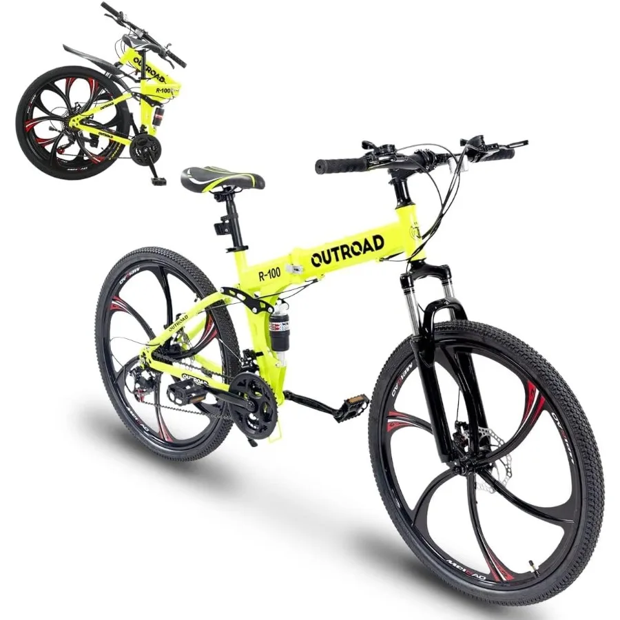 

26 Inch Folding Mountain Bike with High Carbon Steel 21 Speed City Bike with Dual Suspension Compact and Lightweight Folding Bi