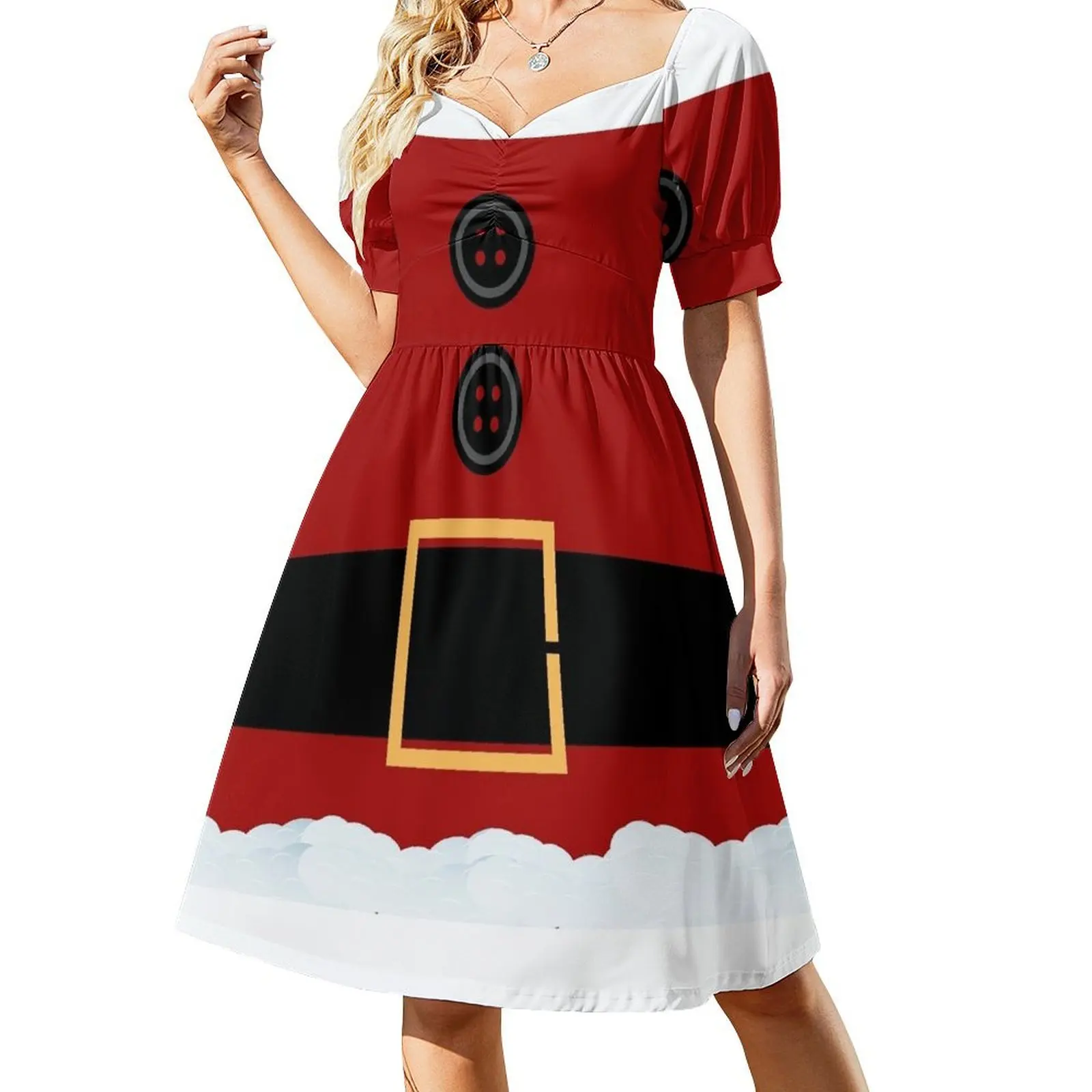 Santa Suit Merry Christmas Happy Holidays Festive Christmas Jolly Holly Design Short Sleeved Dress Long dresses Dress