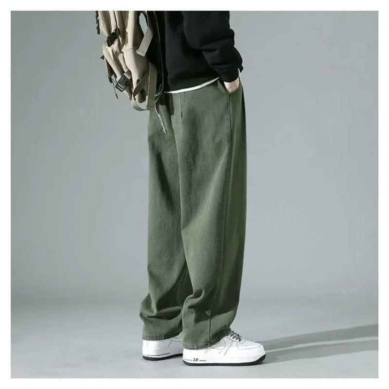 Pure Cotton Casual Pants Men's Autumn Straight-Line Versatile Large Size Wide-Level Work Pants Fashion Loose Pants