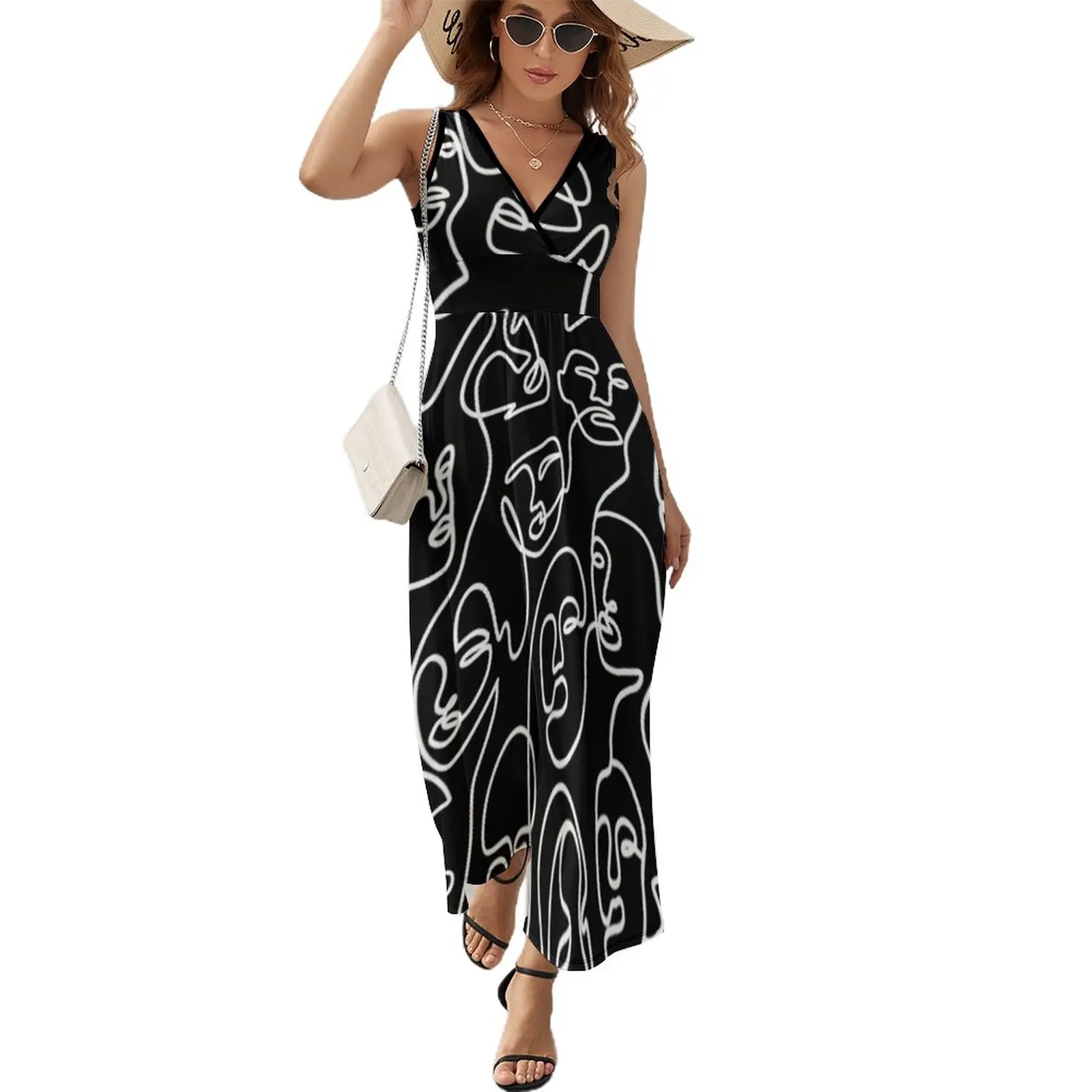 Abstract line art faces - Modern art Sleeveless Dress dress summer birthday dress Clothing