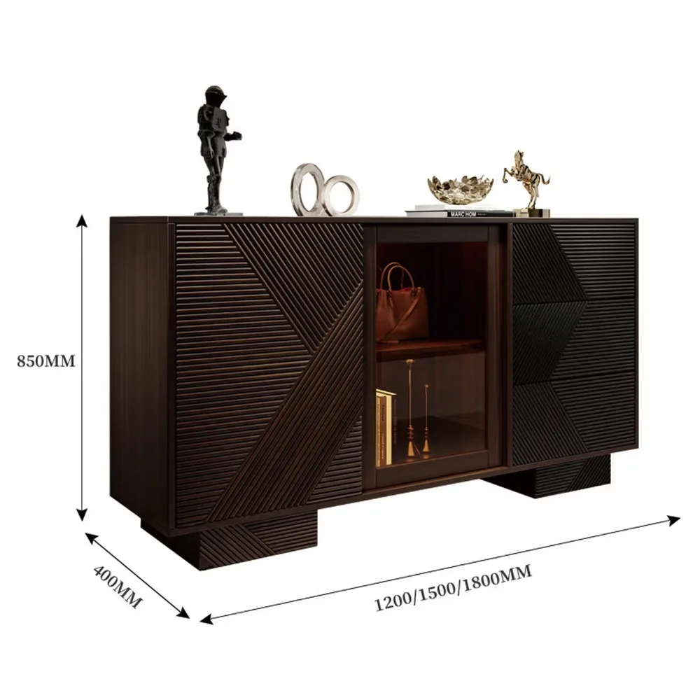 1.5m Walnut Color Sideboard Italian Minimalist & New Chinese Style Solid Wood Sliding Door Wine Cabinet for Dining Room & Foyer