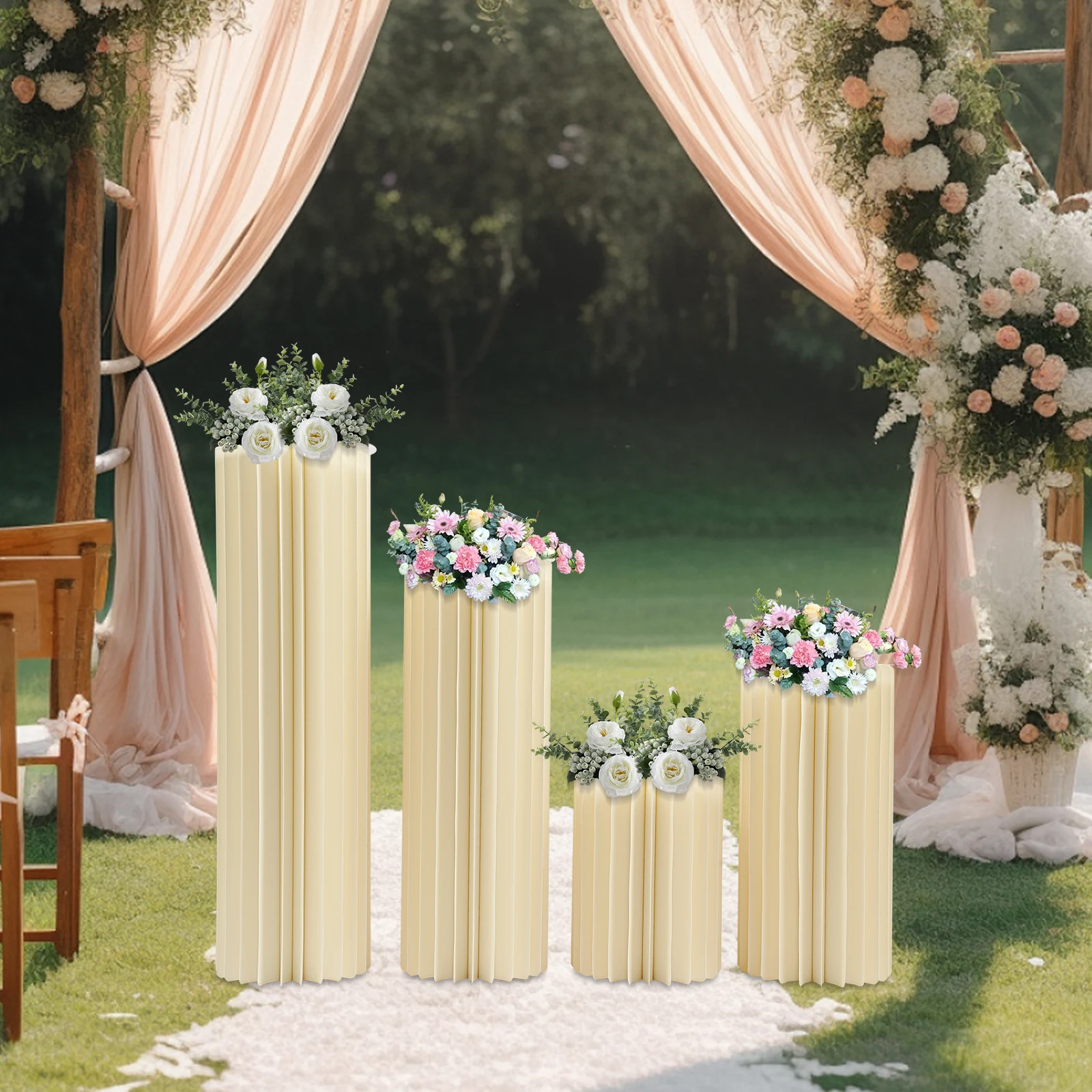 

Набор из 4 складных картонных подставок-цилиндров для цветов, центральное украшение для свадеб, вечеринок, сада, экологичный держатель для цветов