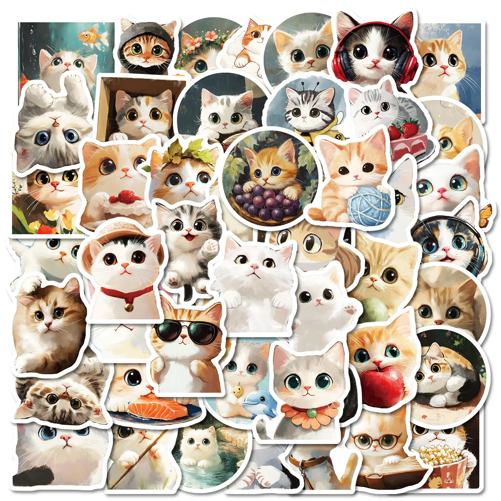 10/30/50Pcs Cute Painting Cat Graffiti Sticker Kawaii Animal Kids Toys Decals Laptop Helmet Luggage Guitar Aesthetic Stickers