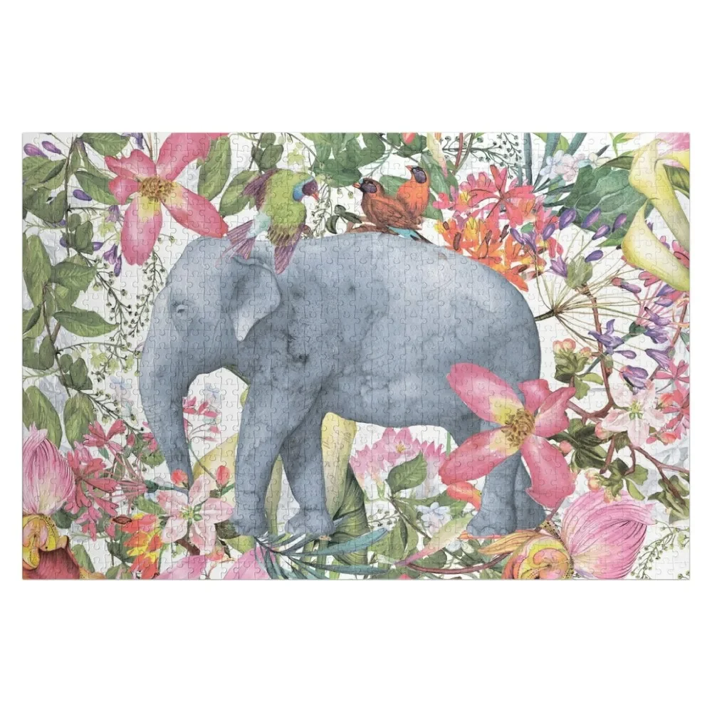 

Elephant in Flower Jungle Botanical Garden Jigsaw Puzzle Custom Name Child Toy Custom Gift Personalized Toys Puzzle