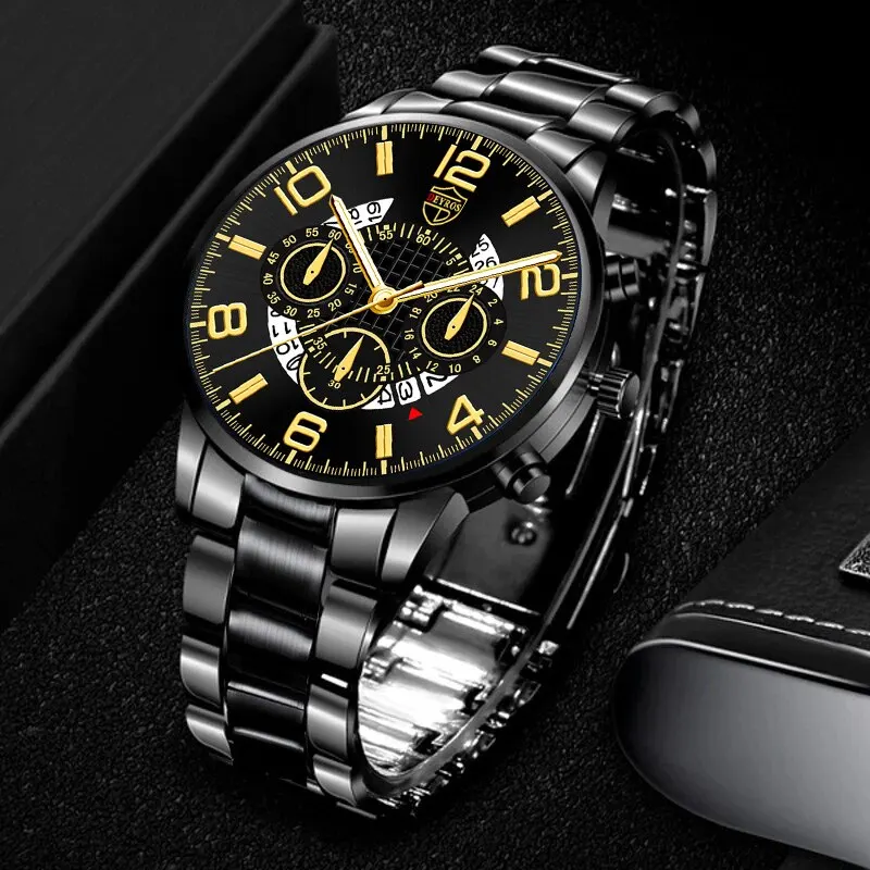 2PCS Fashion Mens Bracelet Watches Set Luxury Men Sports Silver Stainless Steel Quartz Watch Man Business Casual Wrist Watch