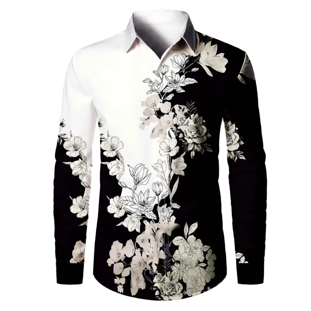 

Fashion Flowers 3D Print Men's Long Sleeve Shirts Fashion Button-Down Tops Autumn New Casual Men's Casual Lapel Shirts