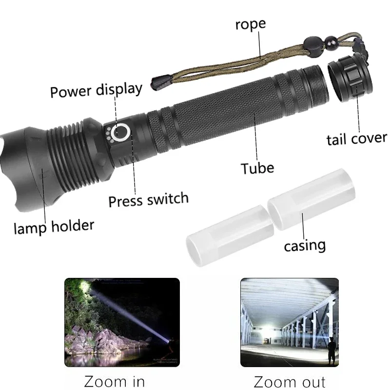 most powerful flashlight 50000 Lumens Lamp xhp70.2 usb Zoom led torch xhp70 xhp50 18650 or 26650 battery for Outdoor Camping