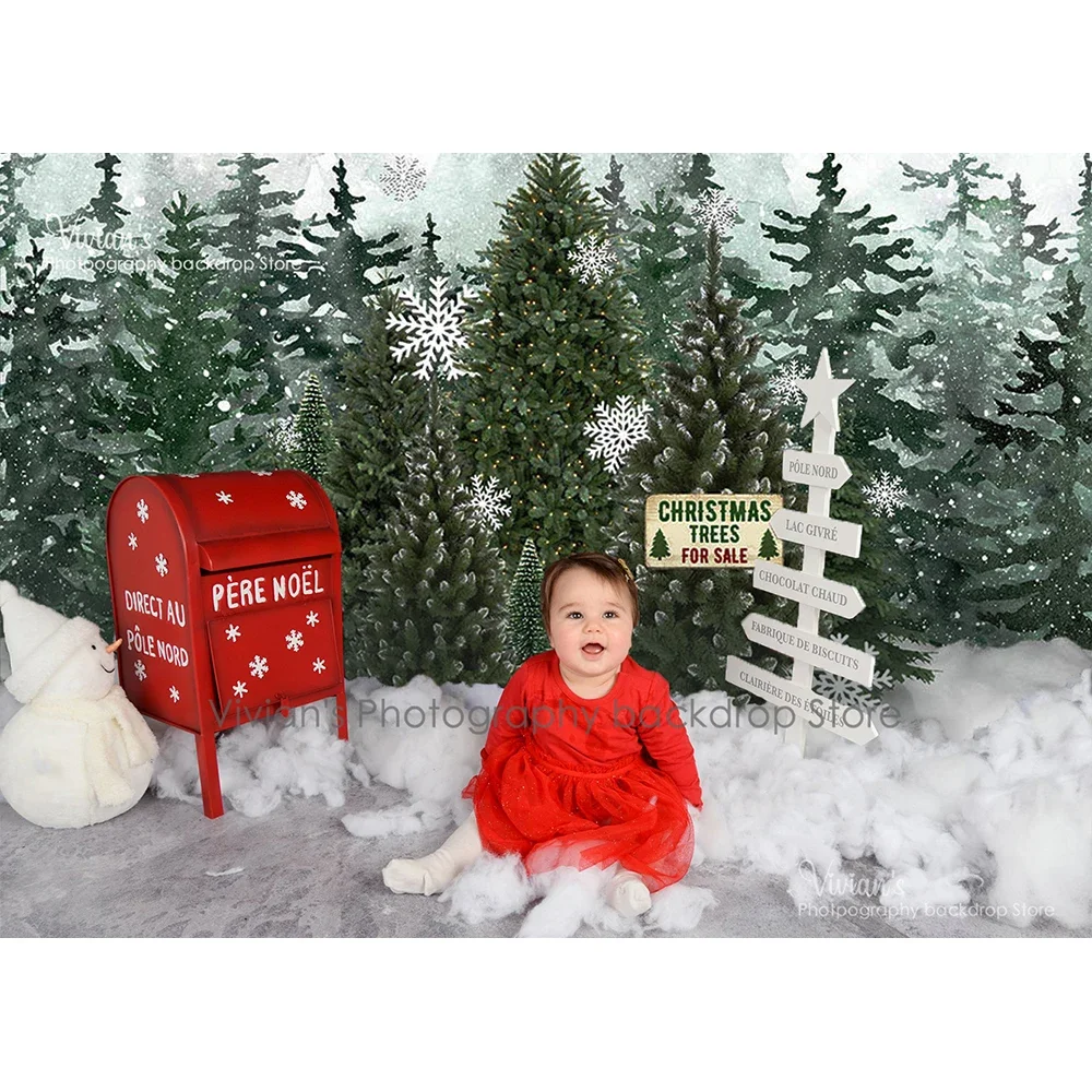 Arrière-Plan de Photographie de Forêt d'Hiver, Flocon de Neige, Portrait d'Enfant, Arbres en Bois, Décor de Noël, Accessoires de Studio Photo pour Enfant et Bébé