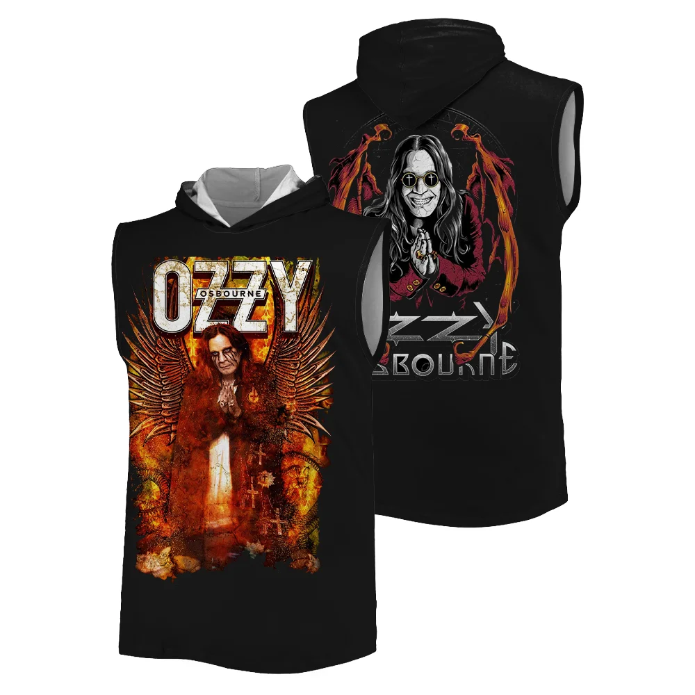 

2025 Summer hot sale 3D printed sports hooded vest Ozzy Osbourne rock band Hip hop fashion quick-dry oversized men's tank tops