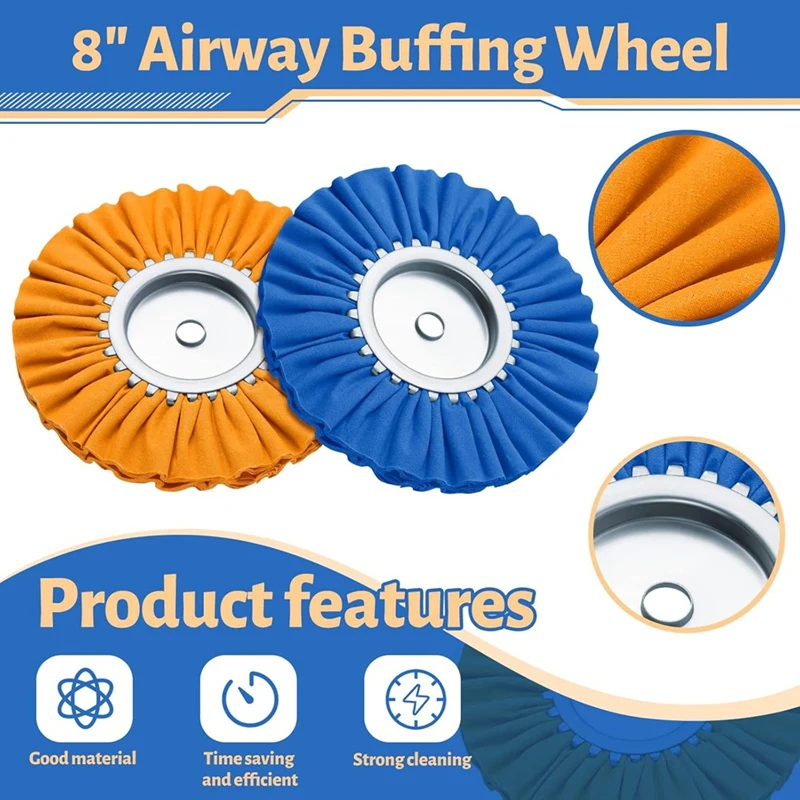 8Pcs 8Inch Airway Buffing Wheel Aluminum Wheel Polishing Kit Safe Flange In Diameter 5/8 Inch Arbor For Angle Grinder