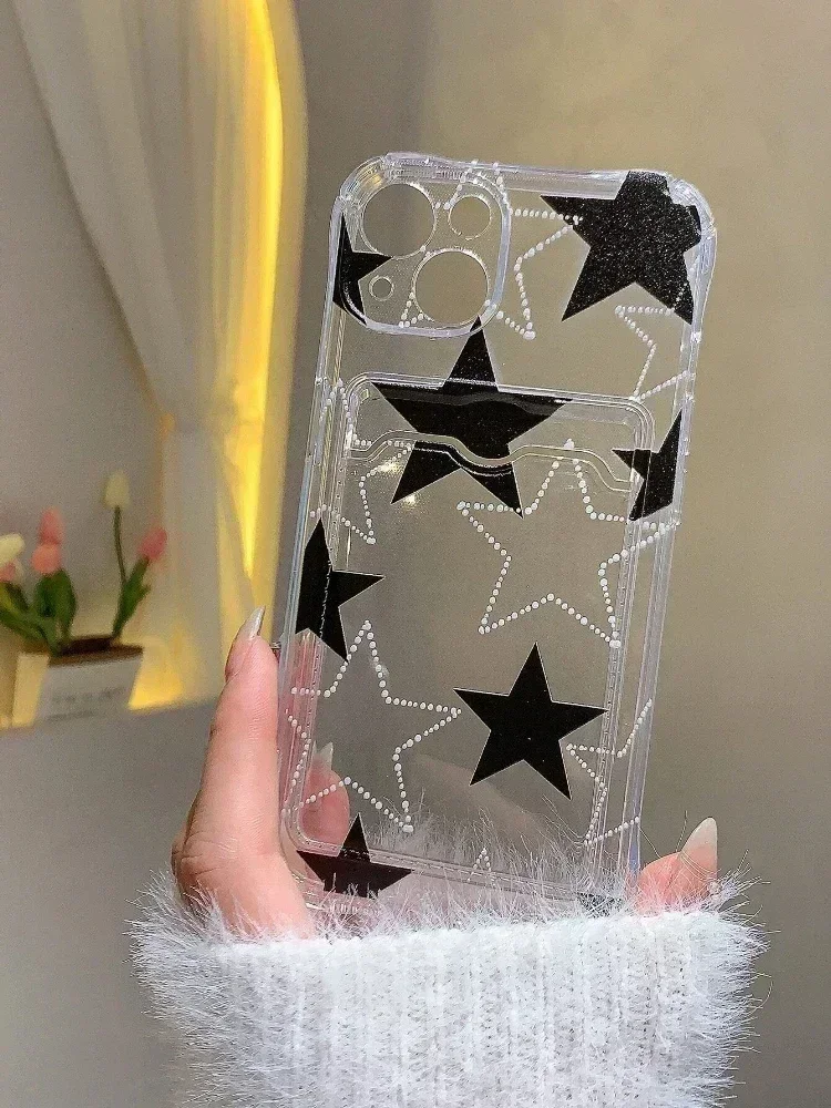 Black And White Star Phone Case For iPhone 14 13 11 15 Pro Max 12 Mini XS XR X 8 7 Plus SE 2022  14Pro 13Pro Matte Soft Cover