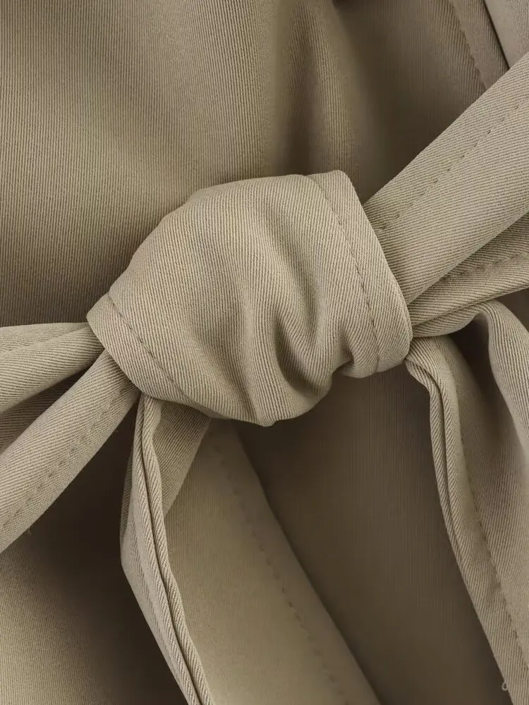 KONDALA 2025 الربيع الكاكي امرأة عادية قصيرة الرياح معاطف مستقيم الزنانير الشارع الشهير معطف أزرار موضة خمر Mujer خندق