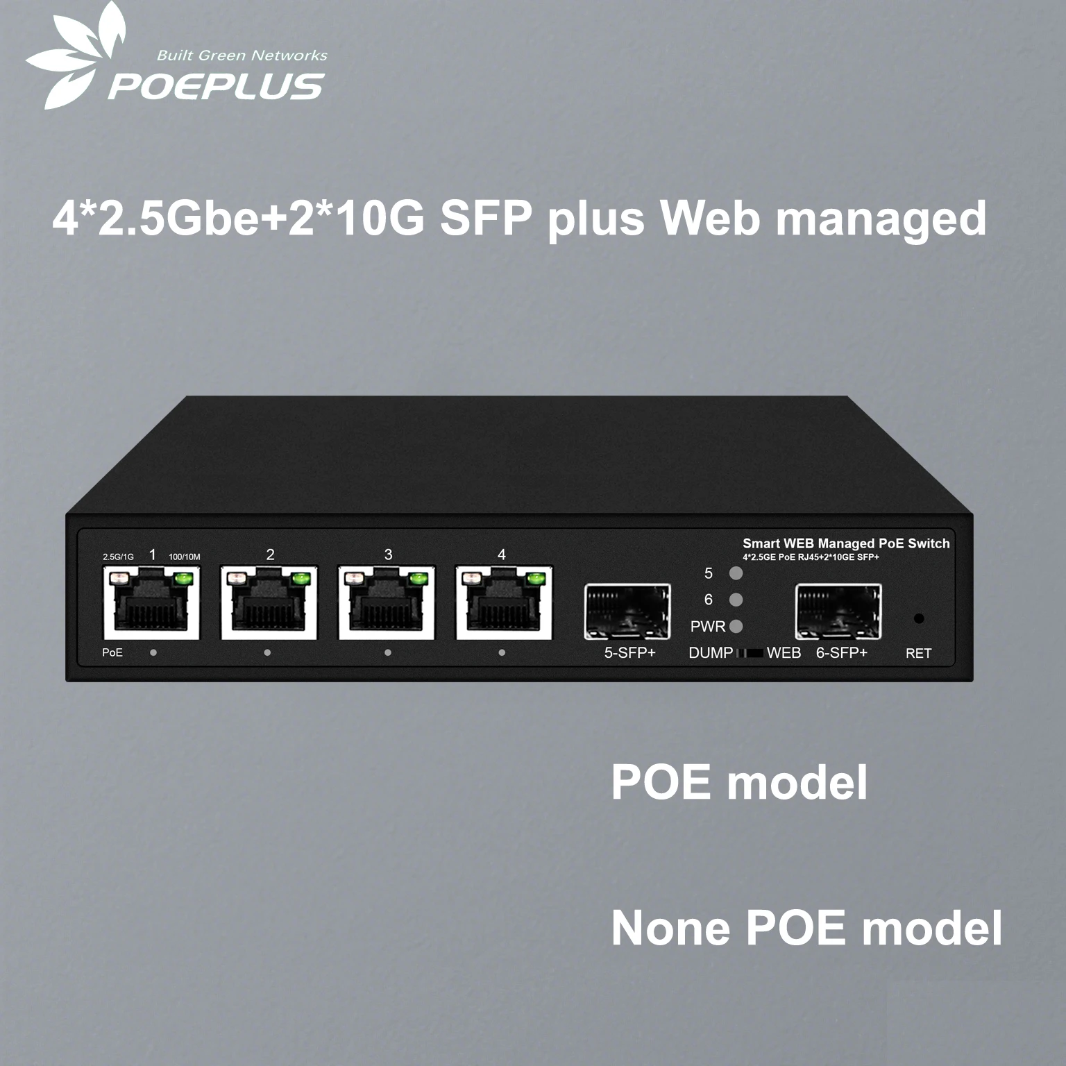 Web Managed 10Gbe Fiber Uplink 4-Port 2.5Gbe POE Switch with 65W/120W Power Adapter High-Speed Network Switching for Business